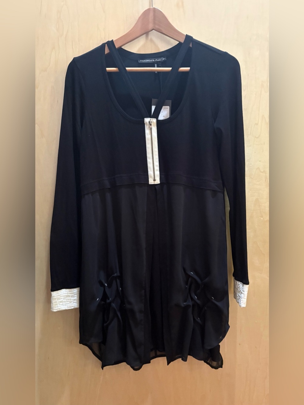 Black Long-Sleeve Tunic with Silver Trim